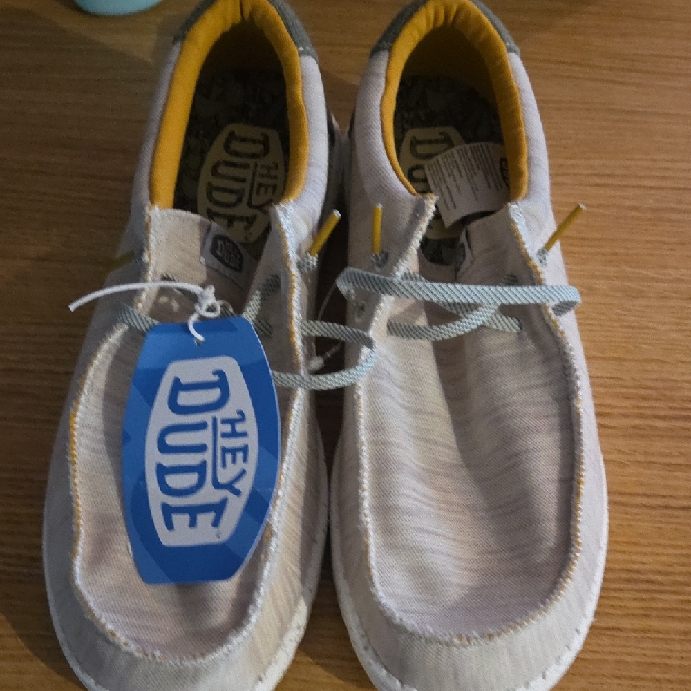 Hey Dude Cream and Yellow Loafers